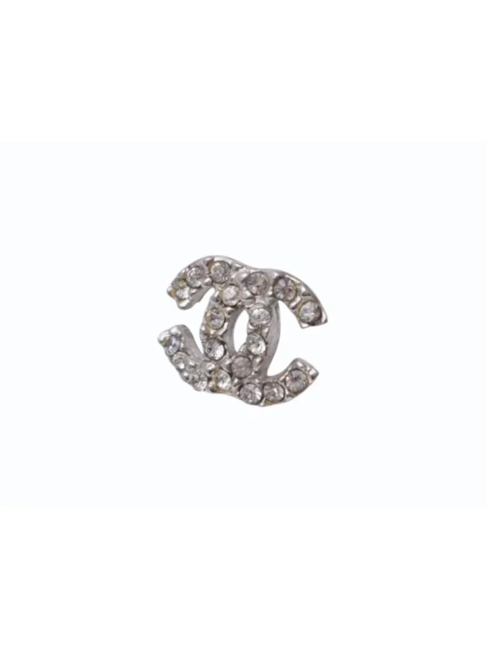 Chanel CC Logo Earrings 03 Rhinestone Metal Silver Clear